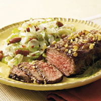 Steak with Crust and Fennel Bean Salad